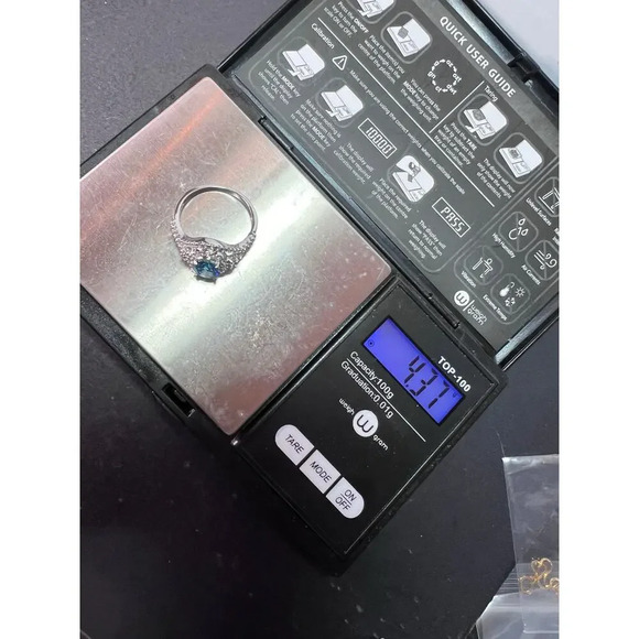 10k white gold blue topaz and white zircon double halo ring size 9 - Picture 7 of 10